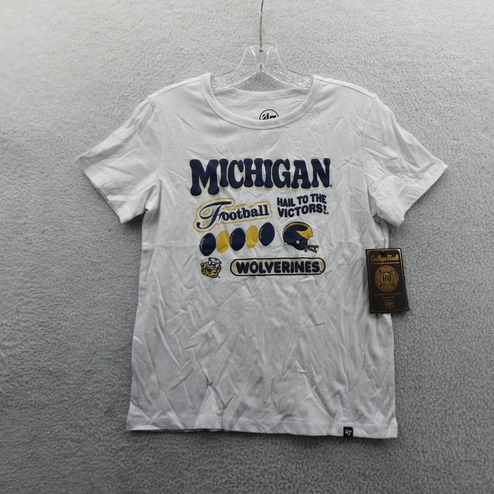 '47 Brand Shirt Kids Large Michigan Wolverines White Football Cotton 12582